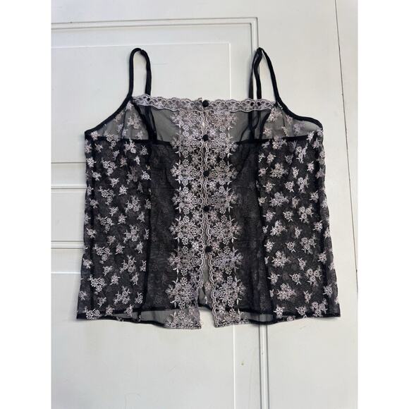 Victorias Secret Vintage Mesh Cami Top Size M Pink Floral Embroidered Coquette - Picture 1 of 6